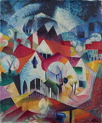 Pintura de Johannes Itten de 1916, actualmente en el museo Tyssen de Madrid. "Grupo de casas en primavera"