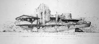 Dibujo de Wright sobre el proyecto de la casa de su hijo David, de arquitectura orgánica.