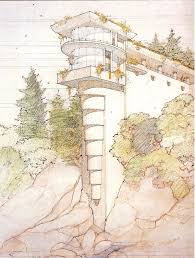 Dibujo de casa de acantilado de Wright