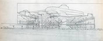 Dibujo del proyecto de la fábrica de Johnson Wax. Ejemplo de arquitectura orgánica.