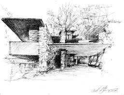 Dibujo de Wright del diseño de Fallingwater, la esencia del concepto de arquitectura orgánica.