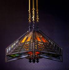 Lámpara colgante de vitral modernista diseño de Lloyd Wright.