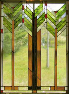 Uno de los vitrales de las casas de Lloyd Wright, arquitectura orgánica.